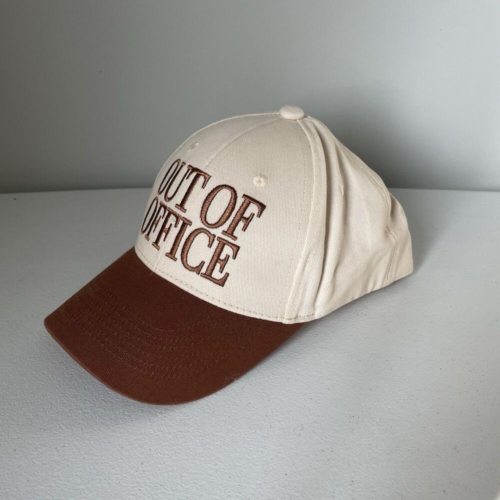 'Out of Office' Embroidered Snapback Hat Cap Brown Cream Unisex One Size